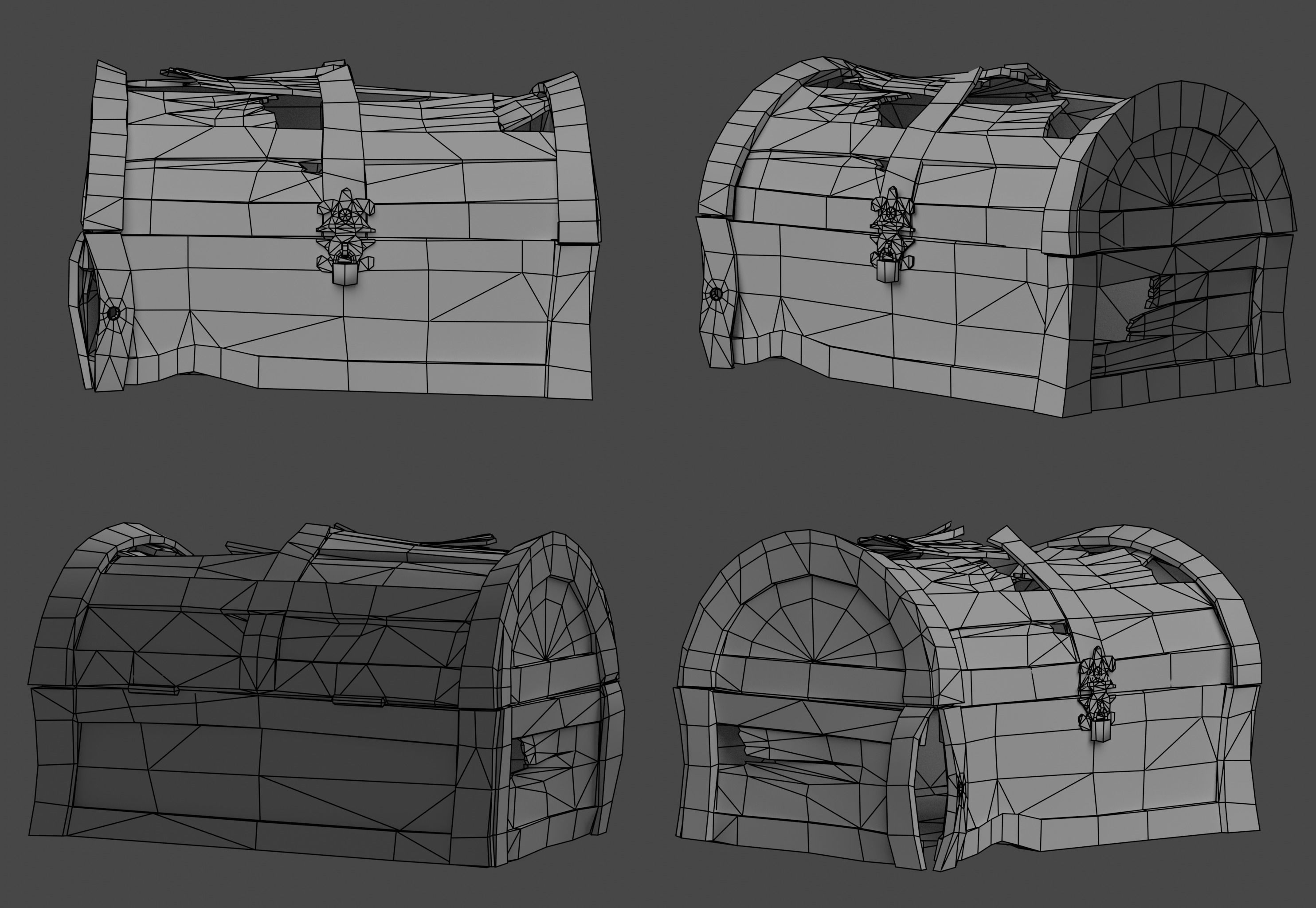 Old Damaged Treasure Chest Low-poly 3D model_17