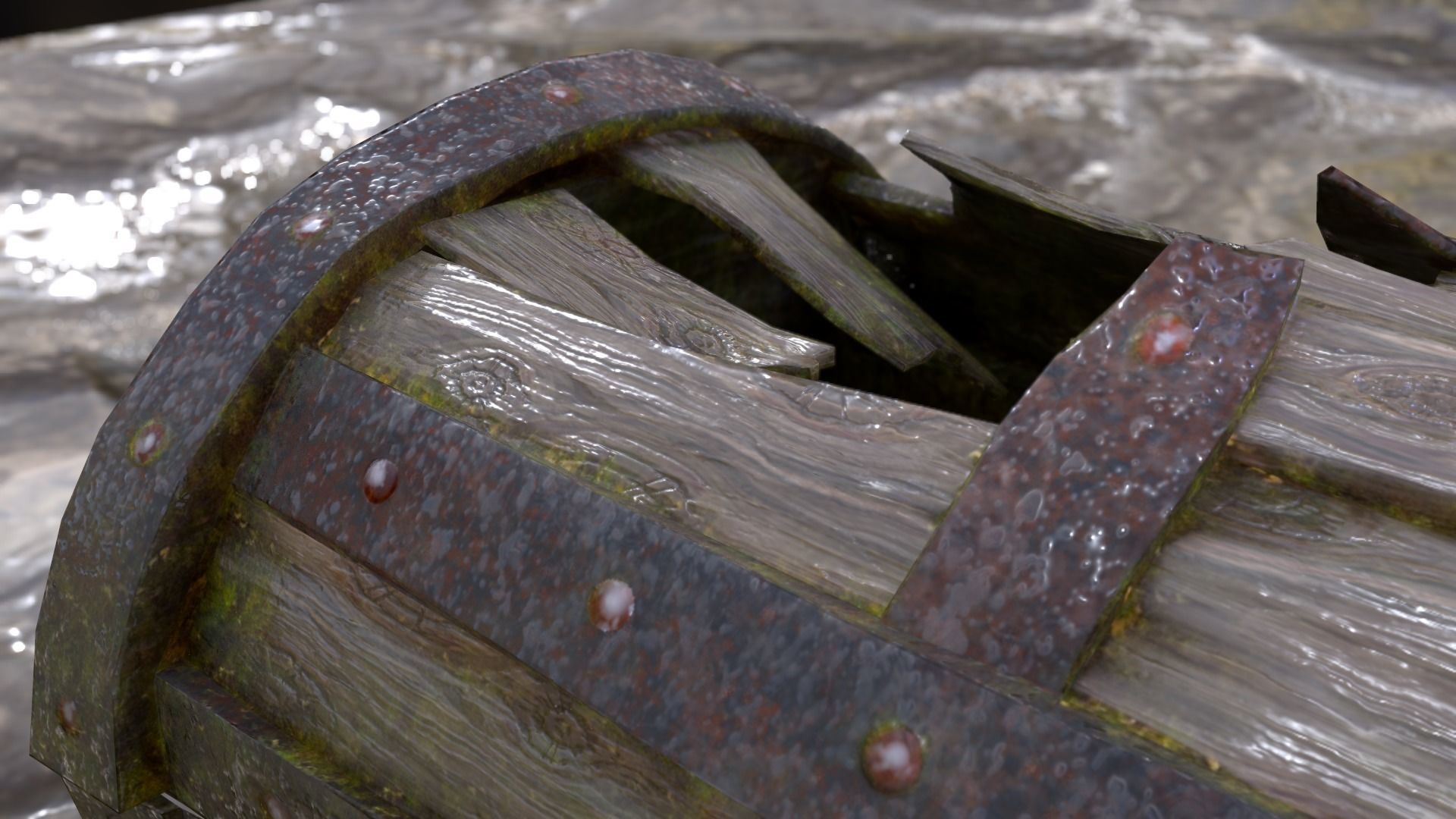 Old Damaged Treasure Chest Low-poly 3D model_5