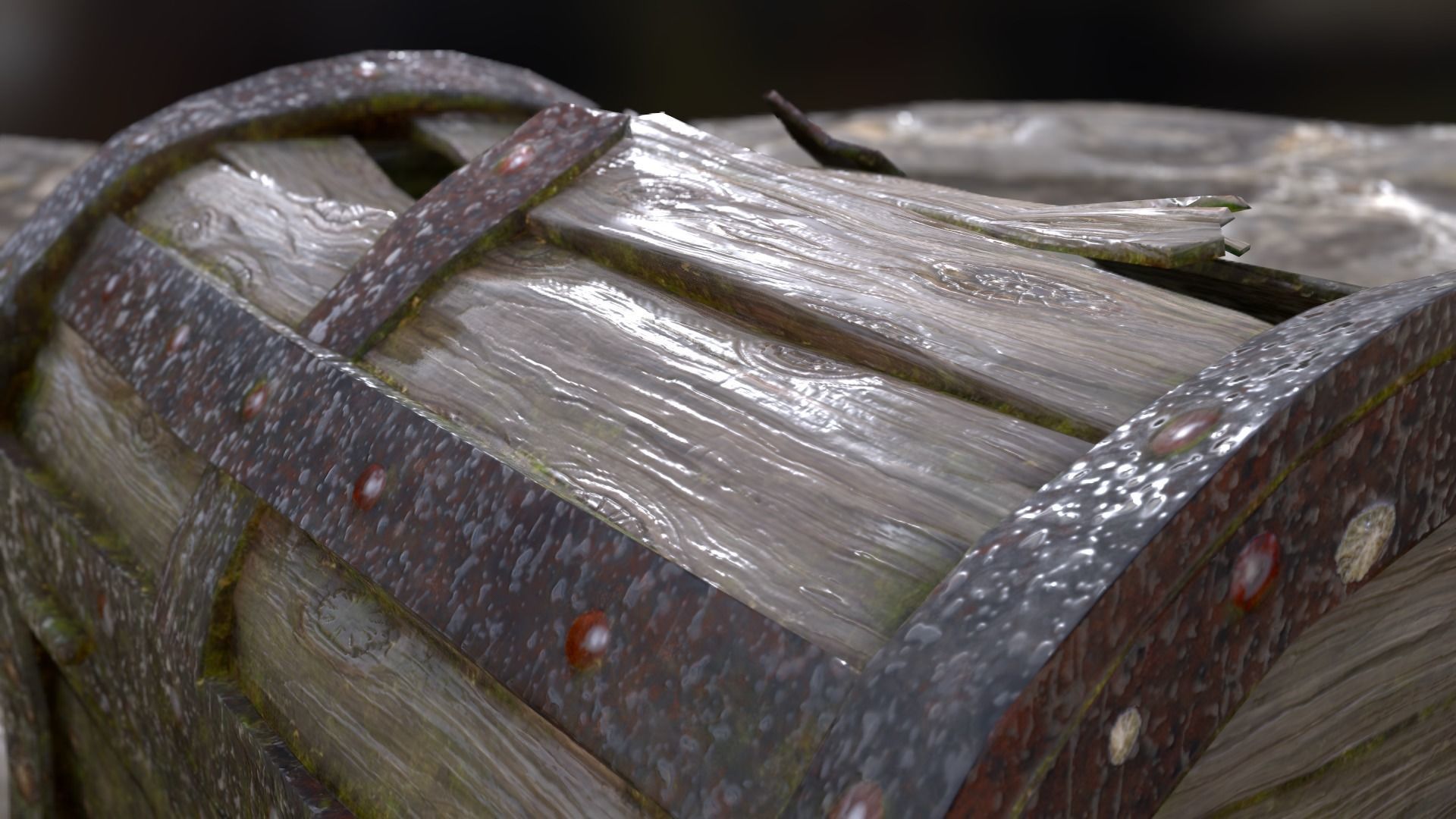 Old Damaged Treasure Chest Low-poly 3D model_4