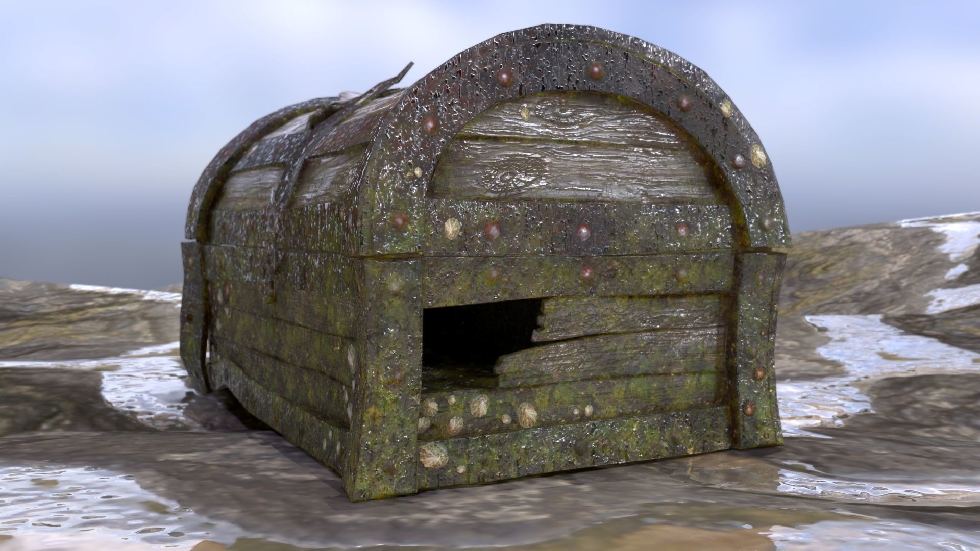 Old Damaged Treasure Chest Low-poly 3D model_9