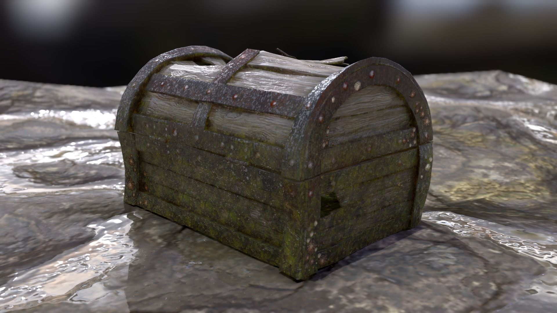 Old Damaged Treasure Chest Low-poly 3D model_6
