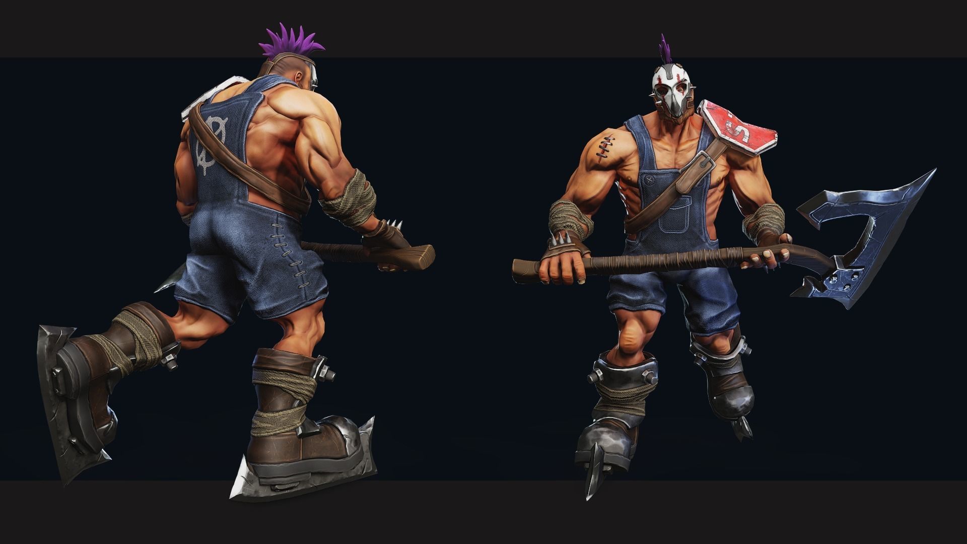 Warrior character with axe and helmet Low-poly 3D model_10