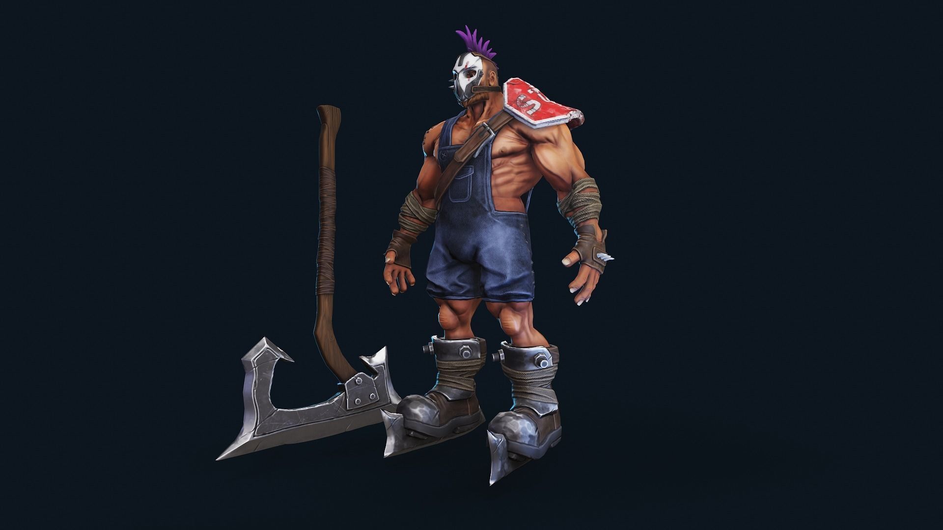 Warrior character with axe and helmet Low-poly 3D model_4