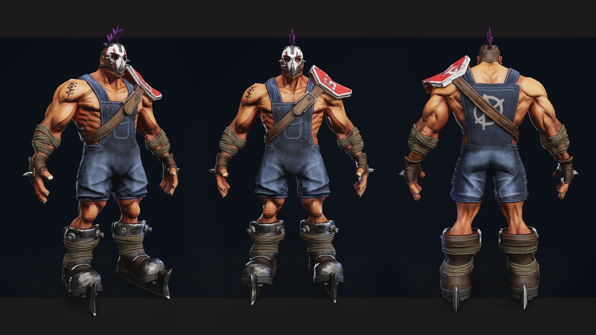 Warrior character with axe and helmet Low-poly 3D model_9