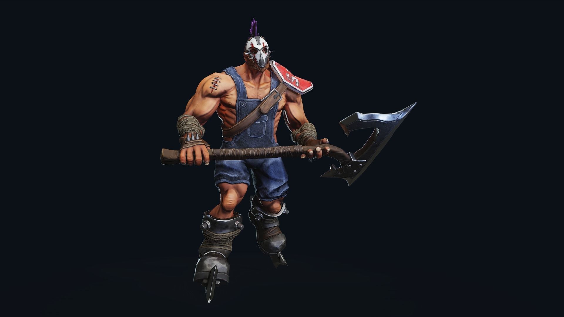 Warrior character with axe and helmet Low-poly 3D model_2