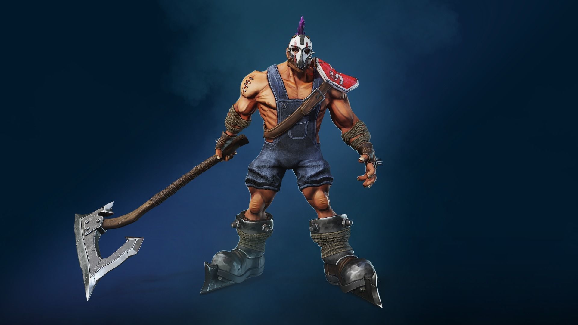 Warrior character with axe and helmet Low-poly 3D model_1