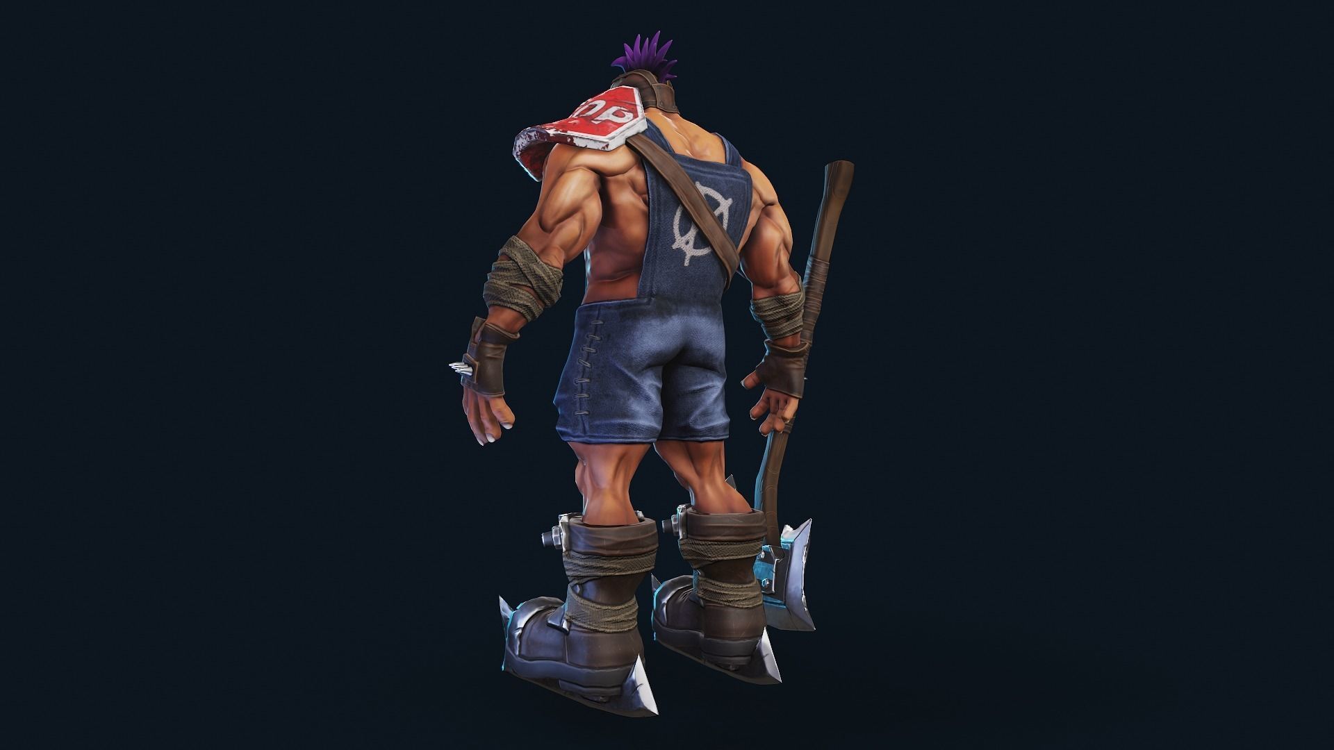 Warrior character with axe and helmet Low-poly 3D model_5