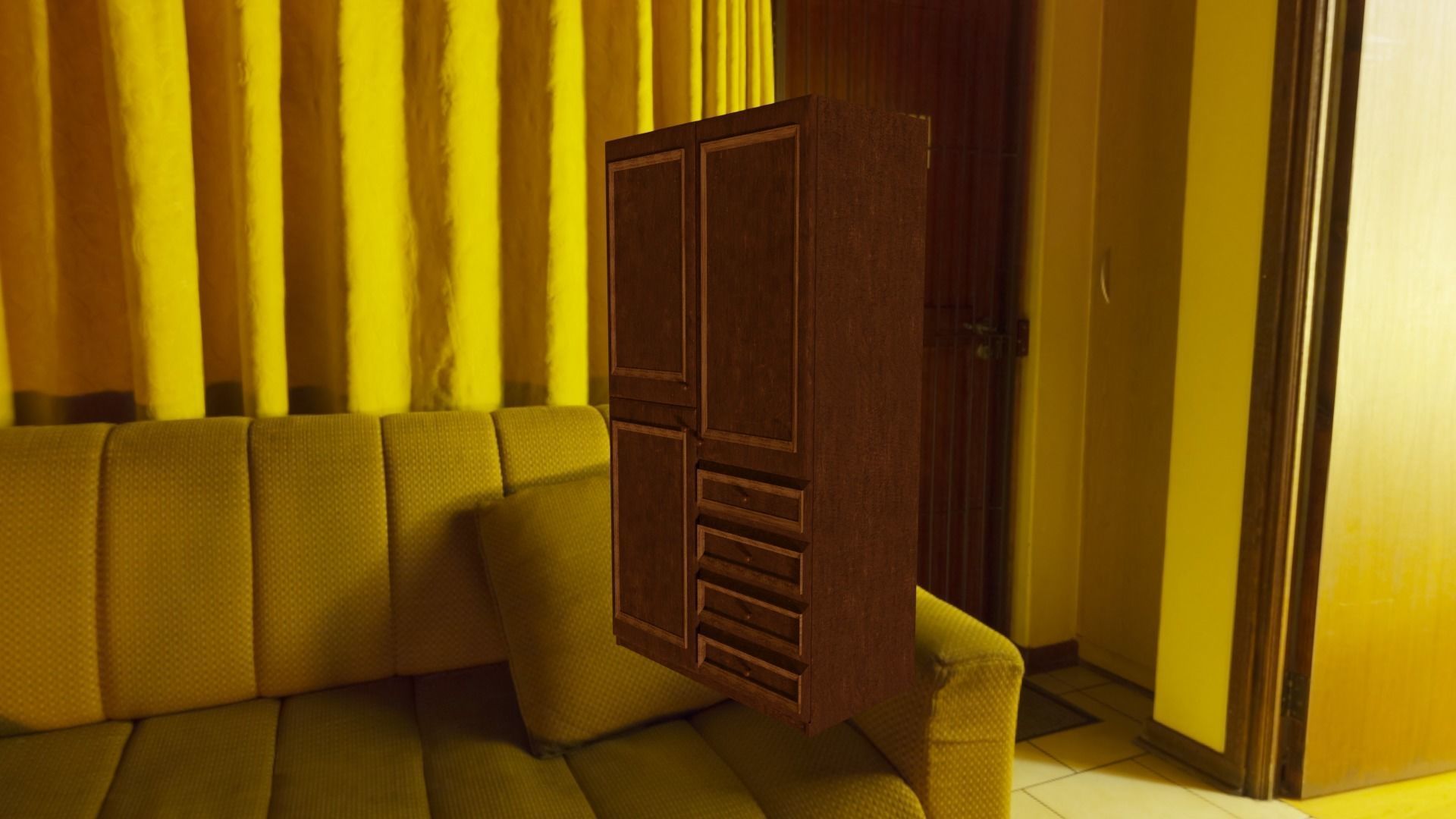 Old and Worn Warbrobe Free low-poly 3D model_4