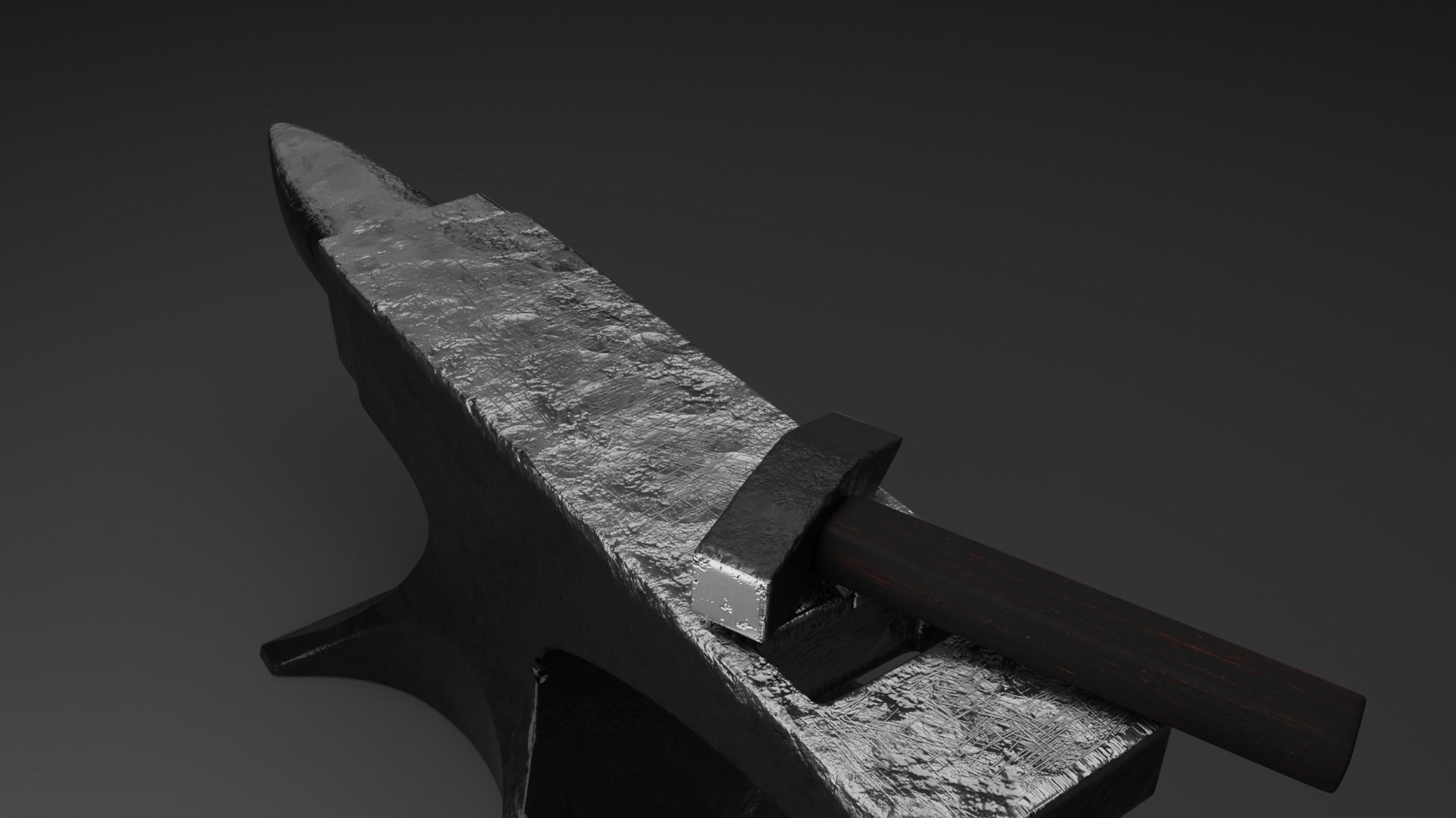 Blacksmith anvil with hammer in low-poly 3D model_4