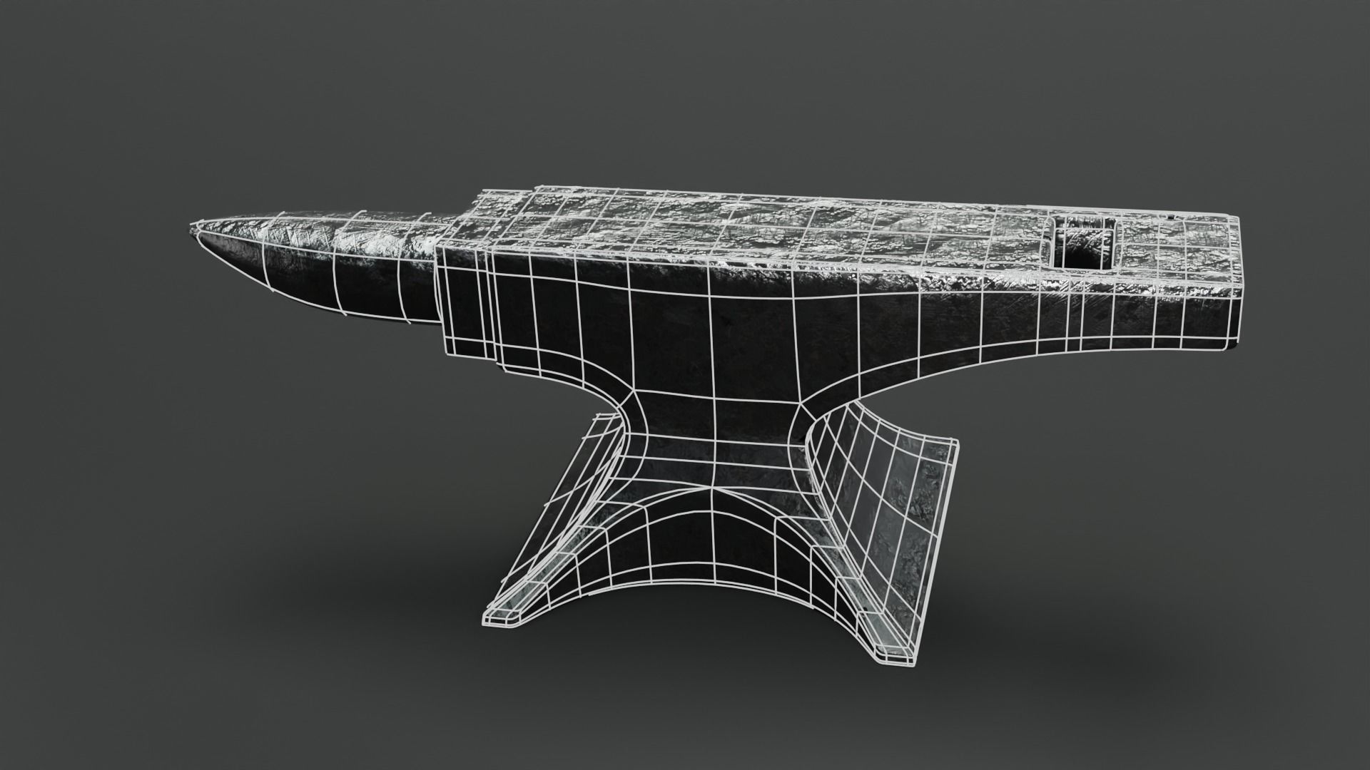 Blacksmith anvil with hammer in low-poly 3D model_1