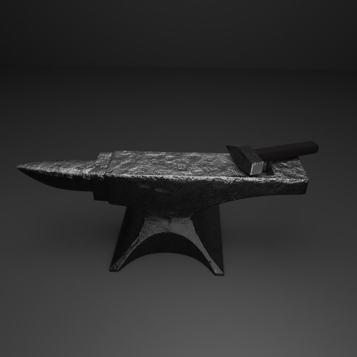 Blacksmith anvil with hammer in low-poly 3D model_8