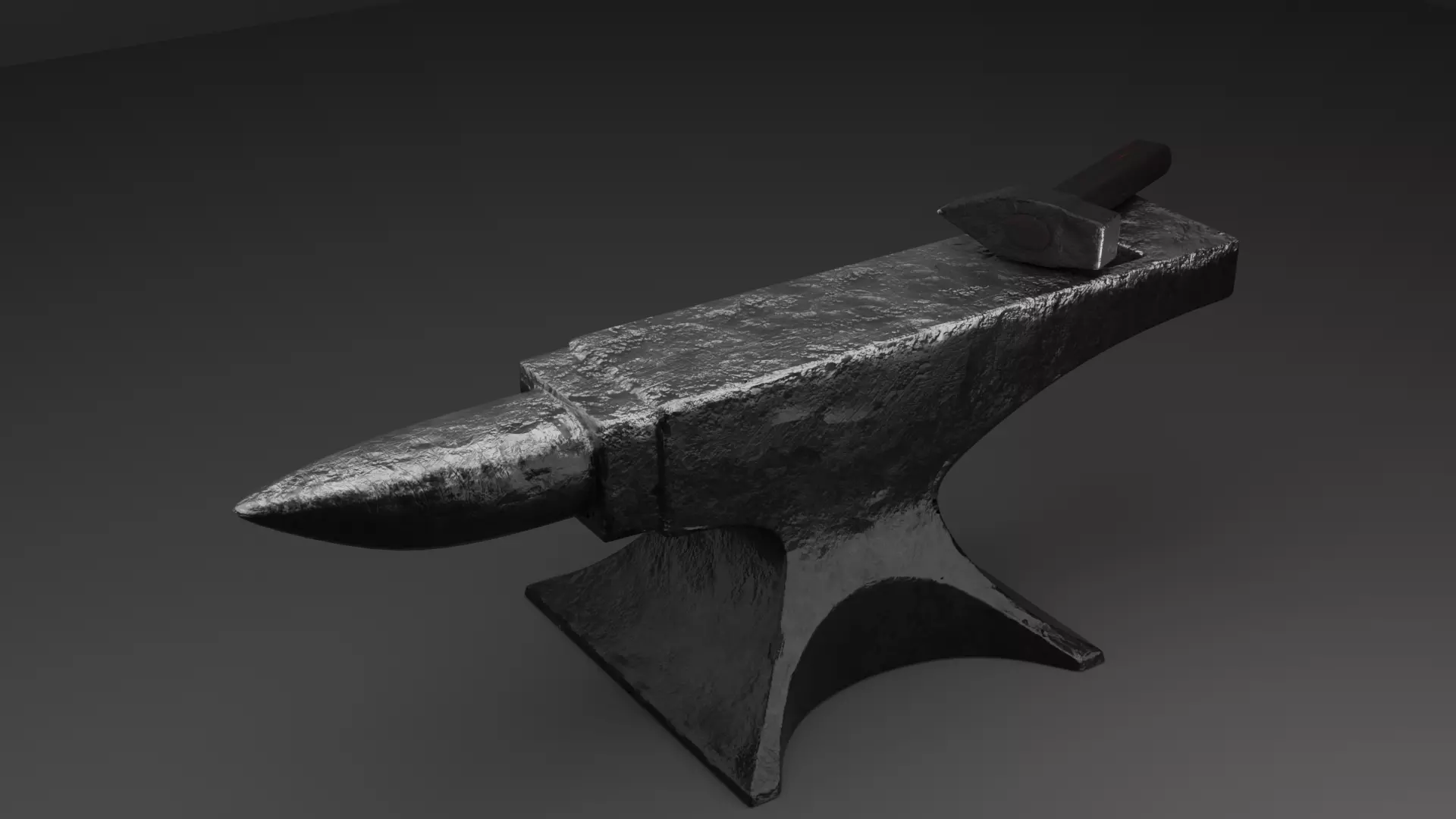 Blacksmith anvil with hammer in low-poly 3D model_0