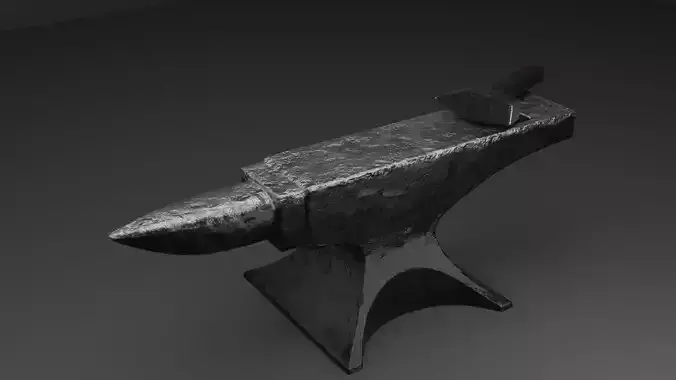 Blacksmith anvil with hammer in low-poly