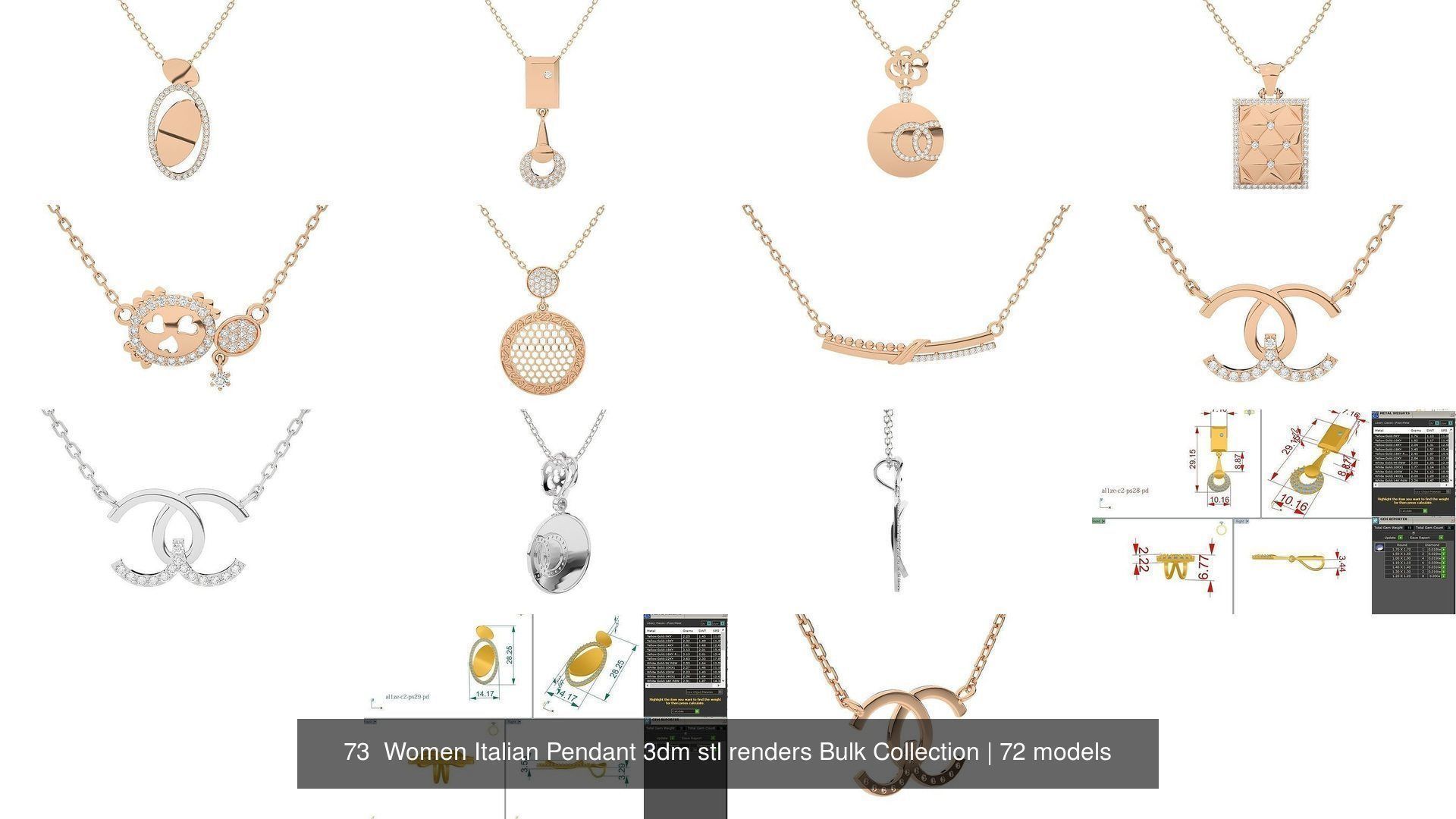 73 Women Italian Pendant 3dm stl renders Bulk Collection _24