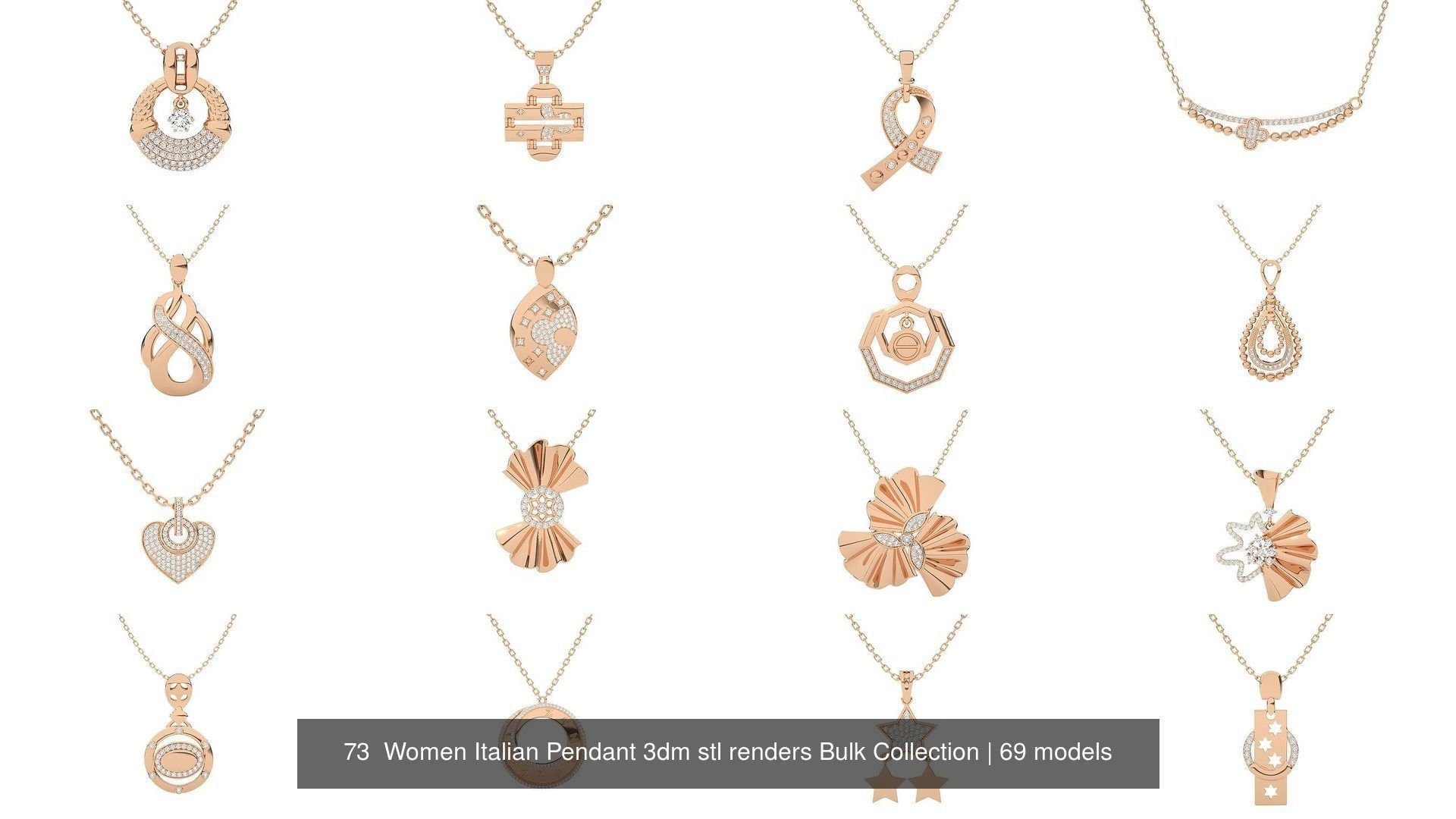 73 Women Italian Pendant 3dm stl renders Bulk Collection _10