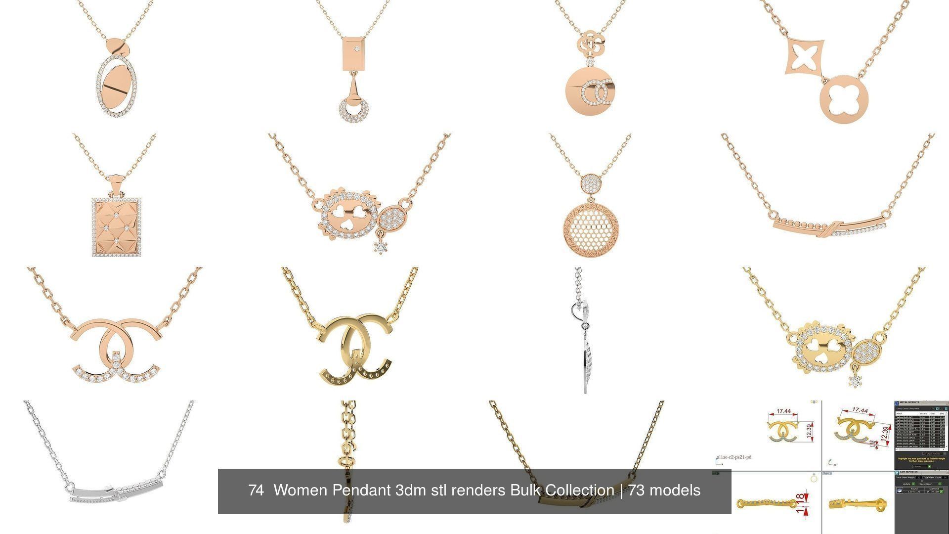 73 Women Italian Pendant 3dm stl renders Bulk Collection _34