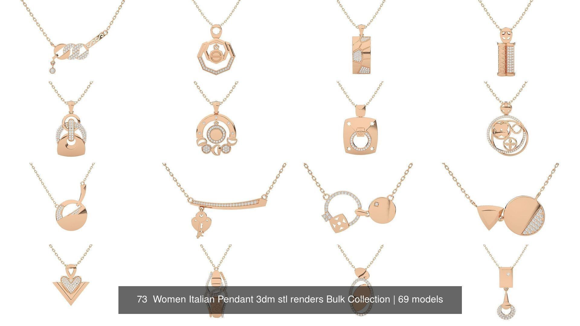 73 Women Italian Pendant 3dm stl renders Bulk Collection _22