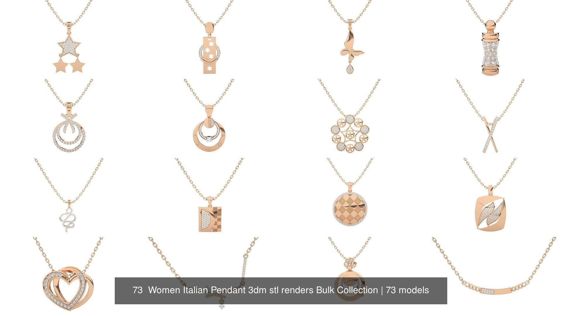 73 Women Italian Pendant 3dm stl renders Bulk Collection _12
