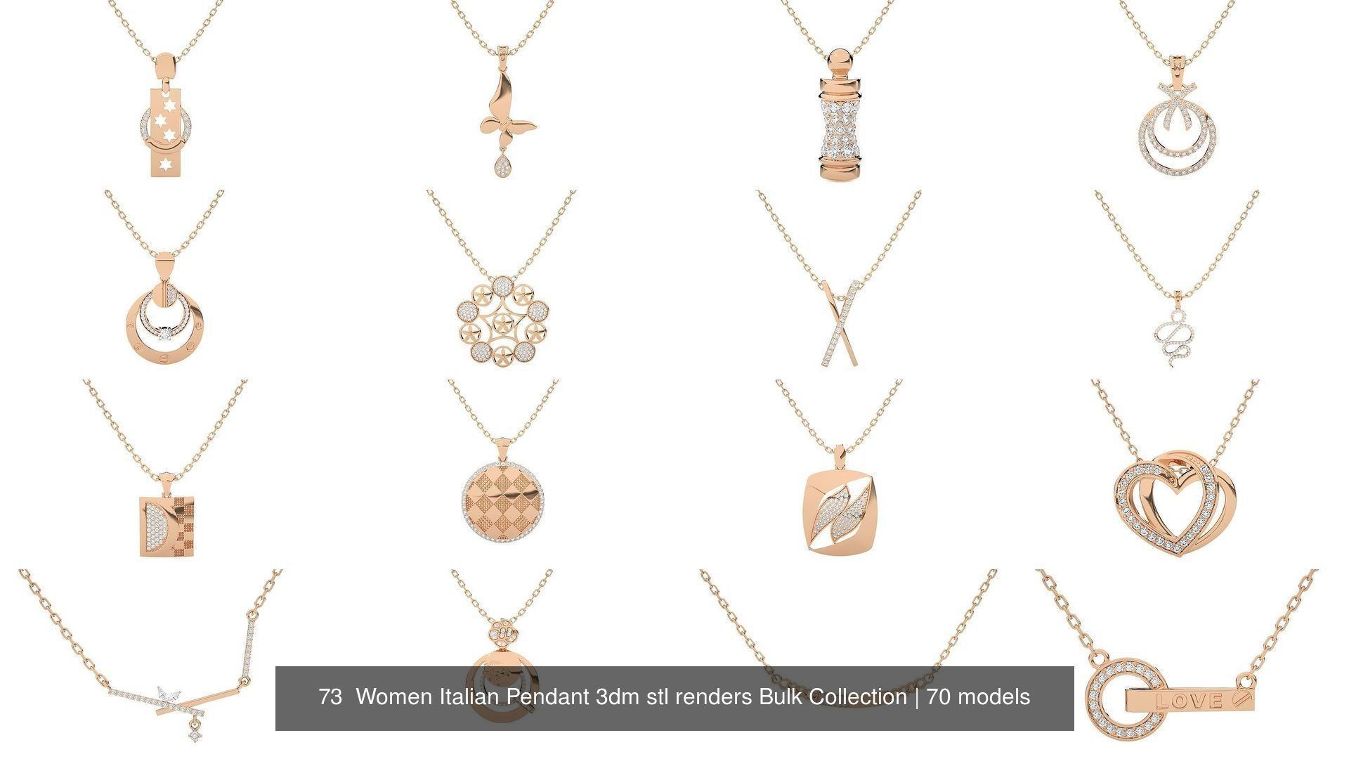 73 Women Italian Pendant 3dm stl renders Bulk Collection _15