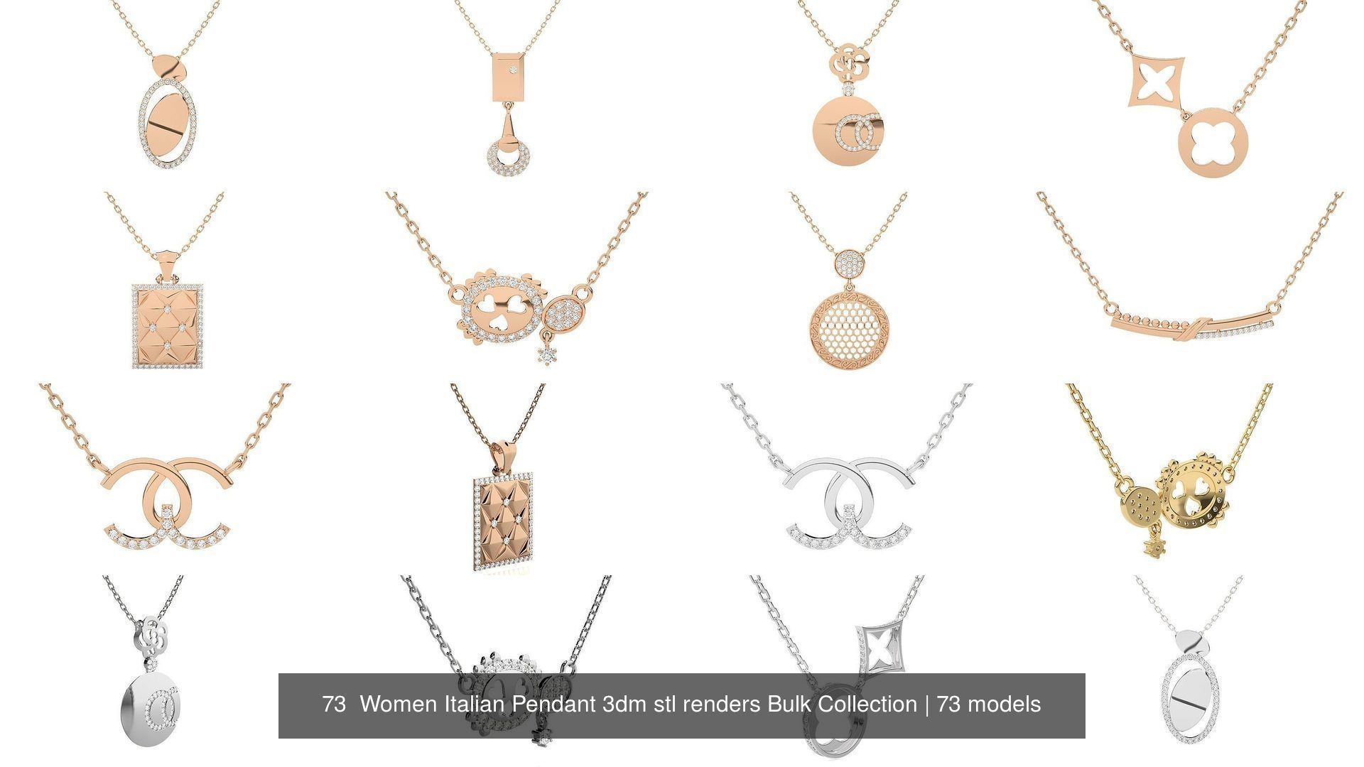 73 Women Italian Pendant 3dm stl renders Bulk Collection _23
