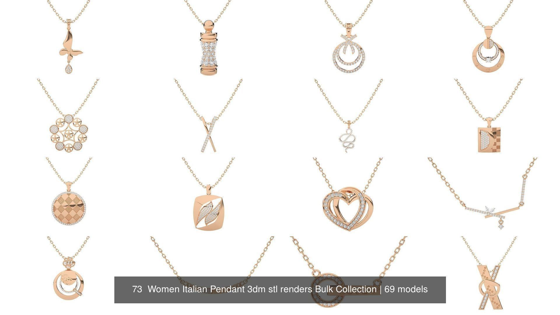73 Women Italian Pendant 3dm stl renders Bulk Collection _16