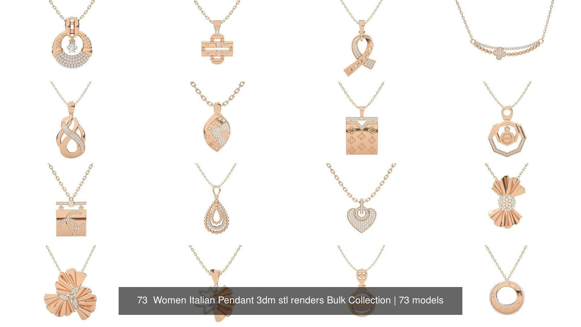 73 Women Italian Pendant 3dm stl renders Bulk Collection _6