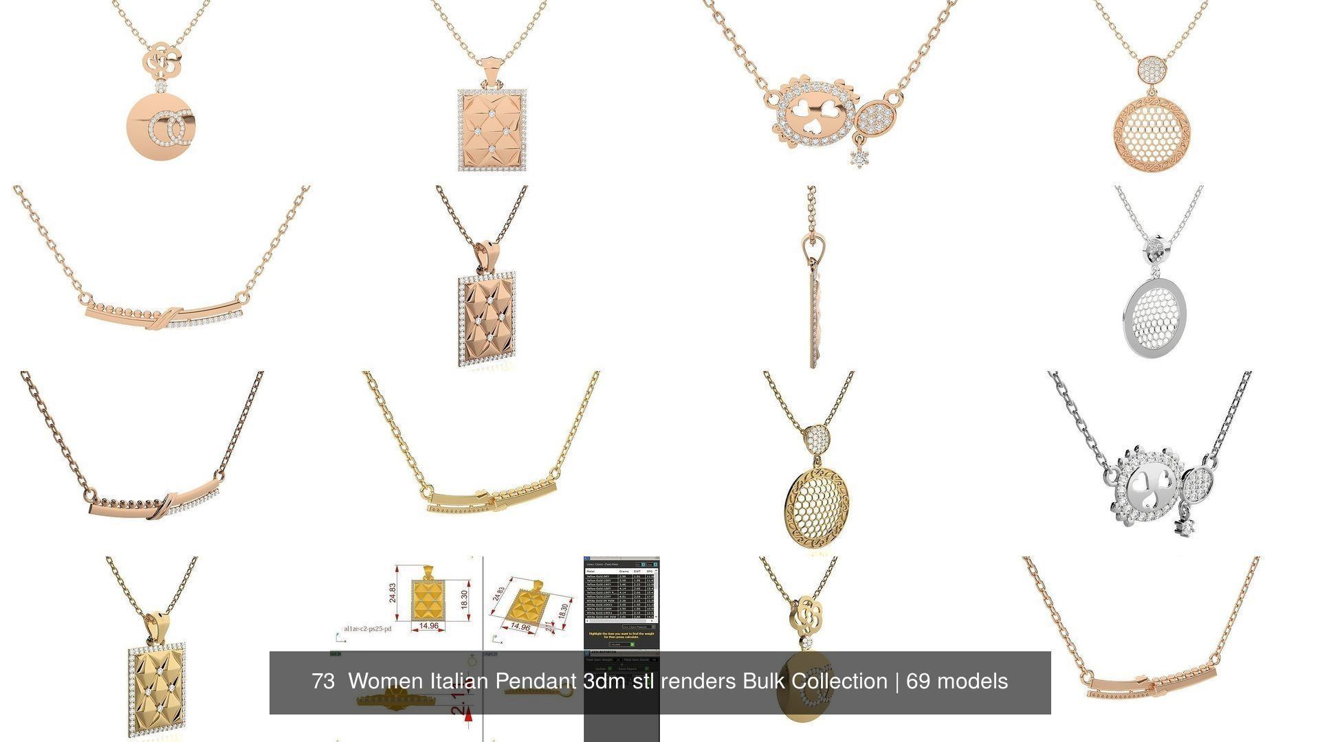 73 Women Italian Pendant 3dm stl renders Bulk Collection _27