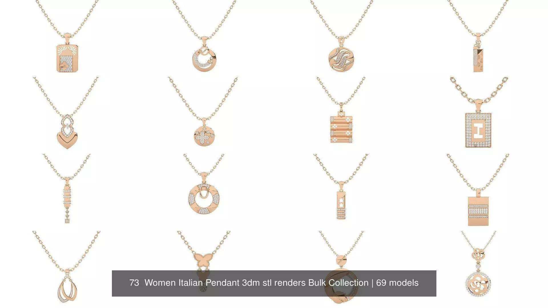 73 Women Italian Pendant 3dm stl renders Bulk Collection _4