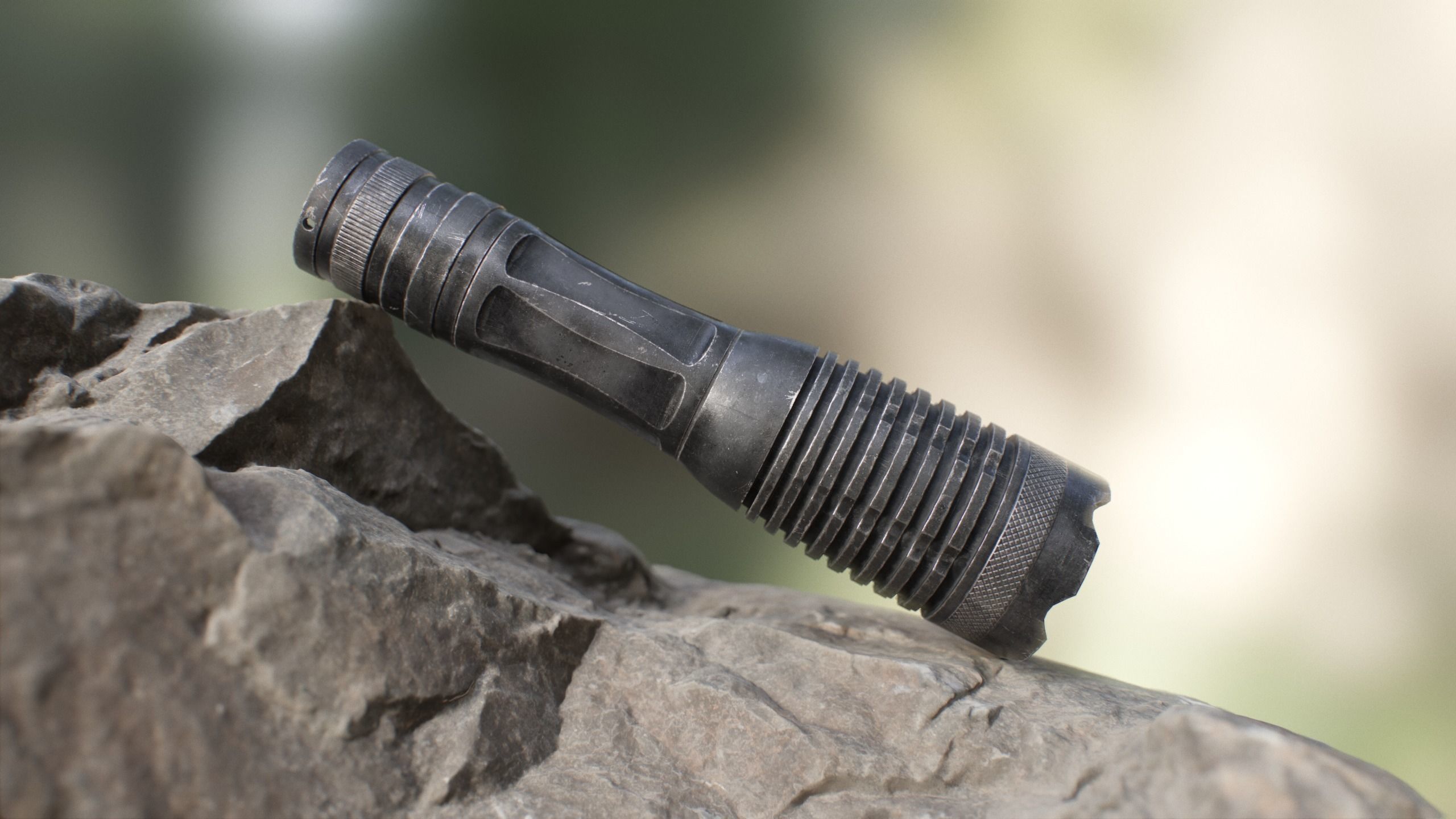 Tactical flashlight gameready PBR Lowpoly and bonus skins Low-poly 3D model_1