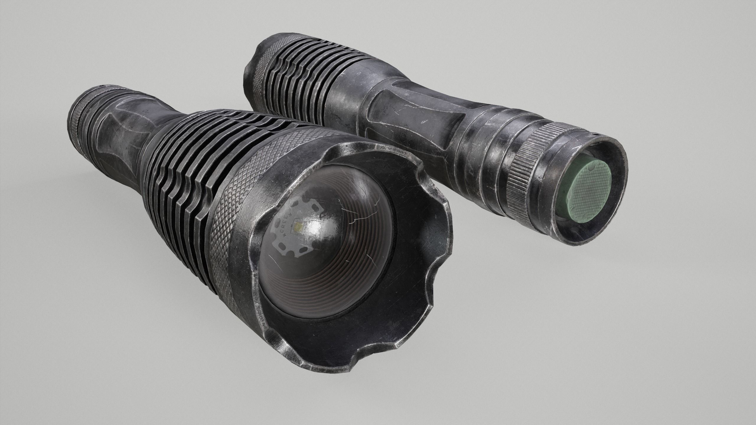 Tactical flashlight gameready PBR Lowpoly and bonus skins Low-poly 3D model_6