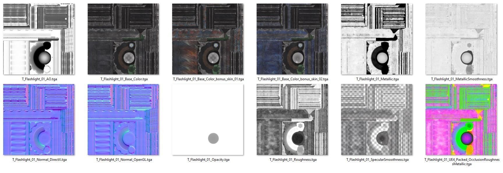Tactical flashlight gameready PBR Lowpoly and bonus skins Low-poly 3D model_16