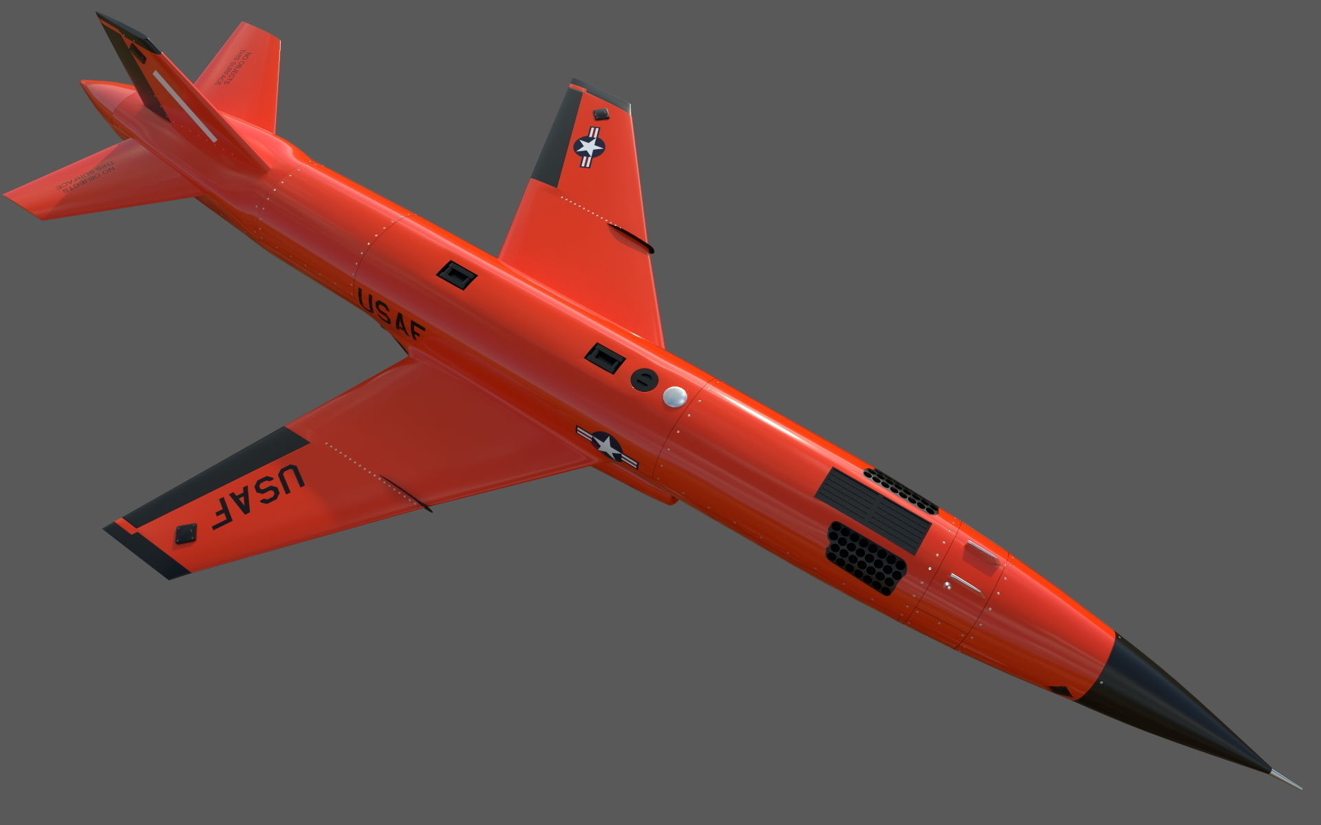 BQM-167A orange military jet flying in sky 3D model_1