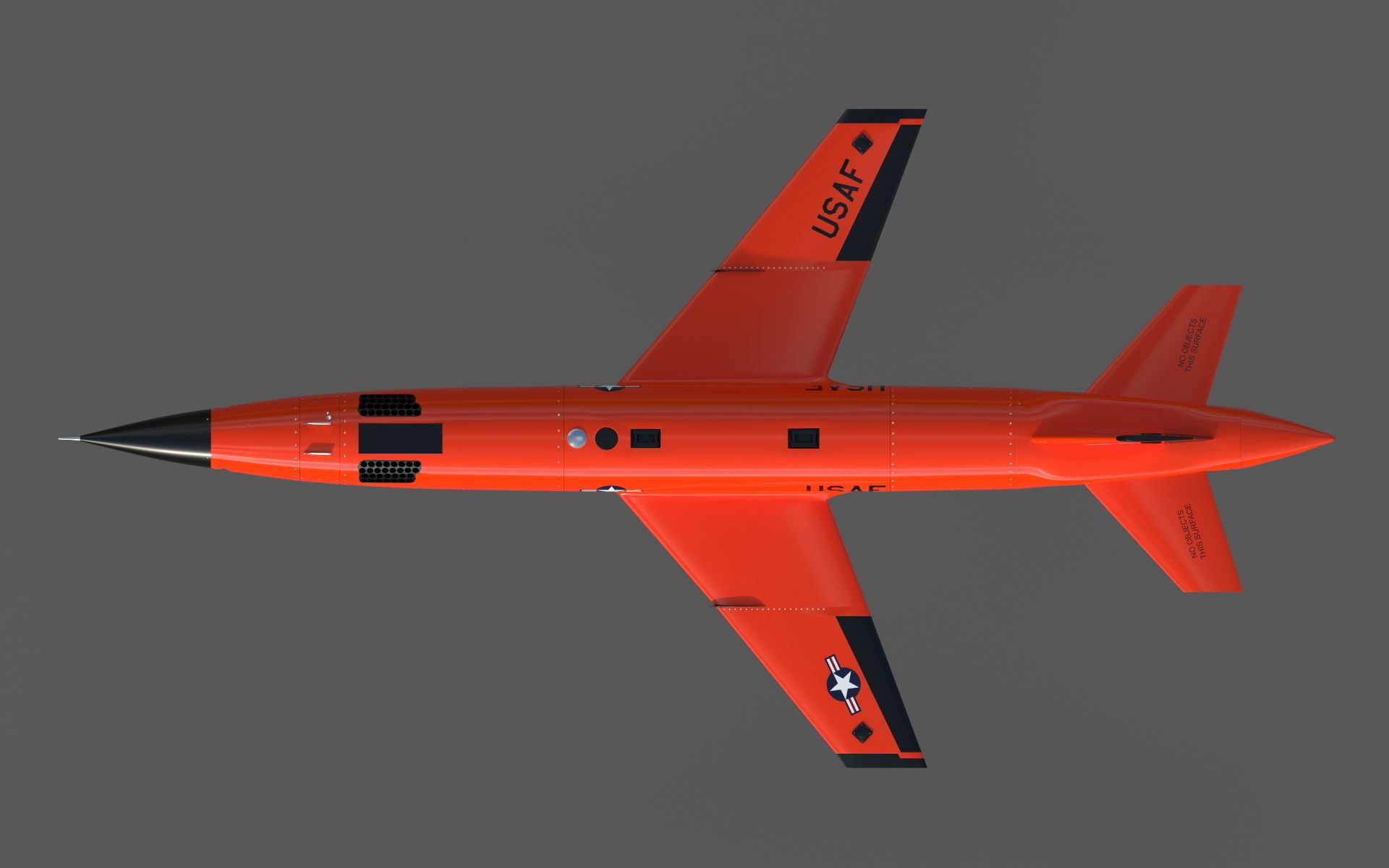 BQM-167A orange military jet flying in sky 3D model_10