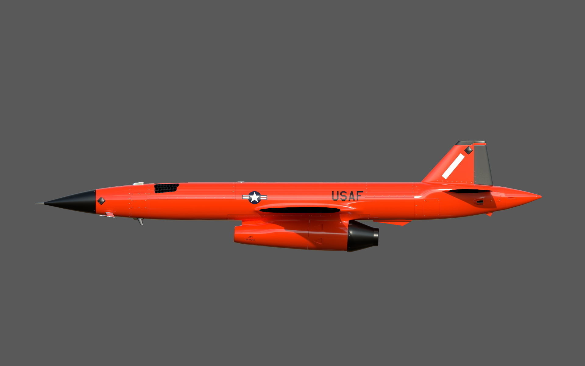 BQM-167A orange military jet flying in sky 3D model_6