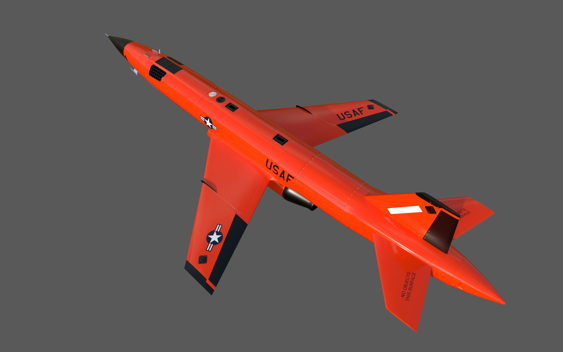 BQM-167A orange military jet flying in sky 3D model_5