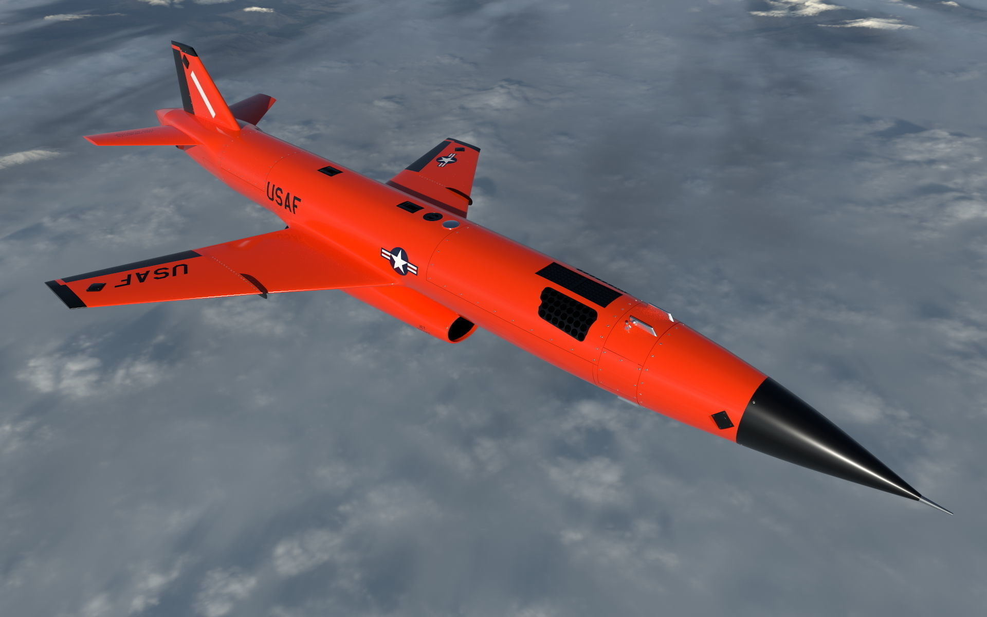 BQM-167A orange military jet flying in sky 3D model_4