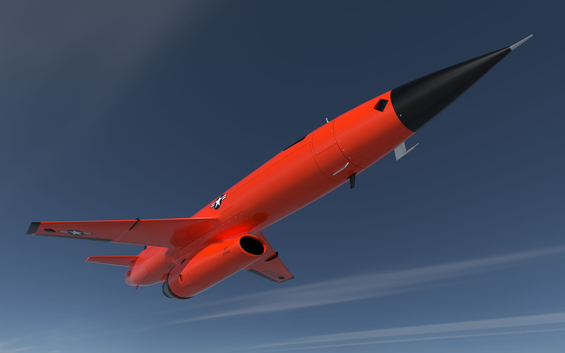 BQM-167A orange military jet flying in sky 3D model_2