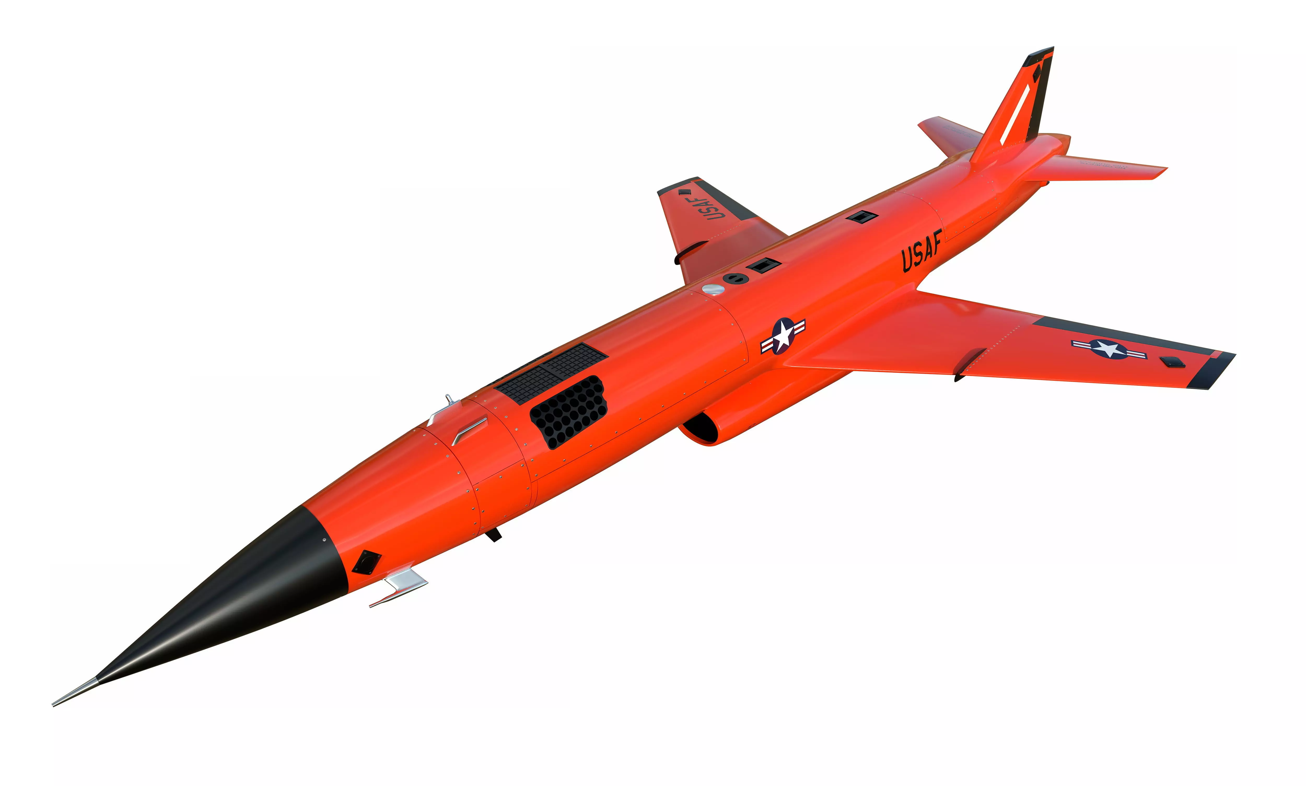 BQM-167A orange military jet flying in sky 3D model_0