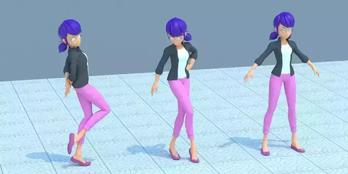 Marinette - 3d Model woman with hair and pants