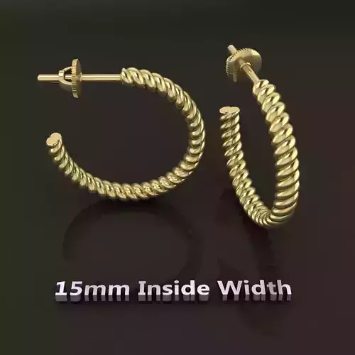 Earring Hoop Rope Twist Opened Back 15MM DIAMETER