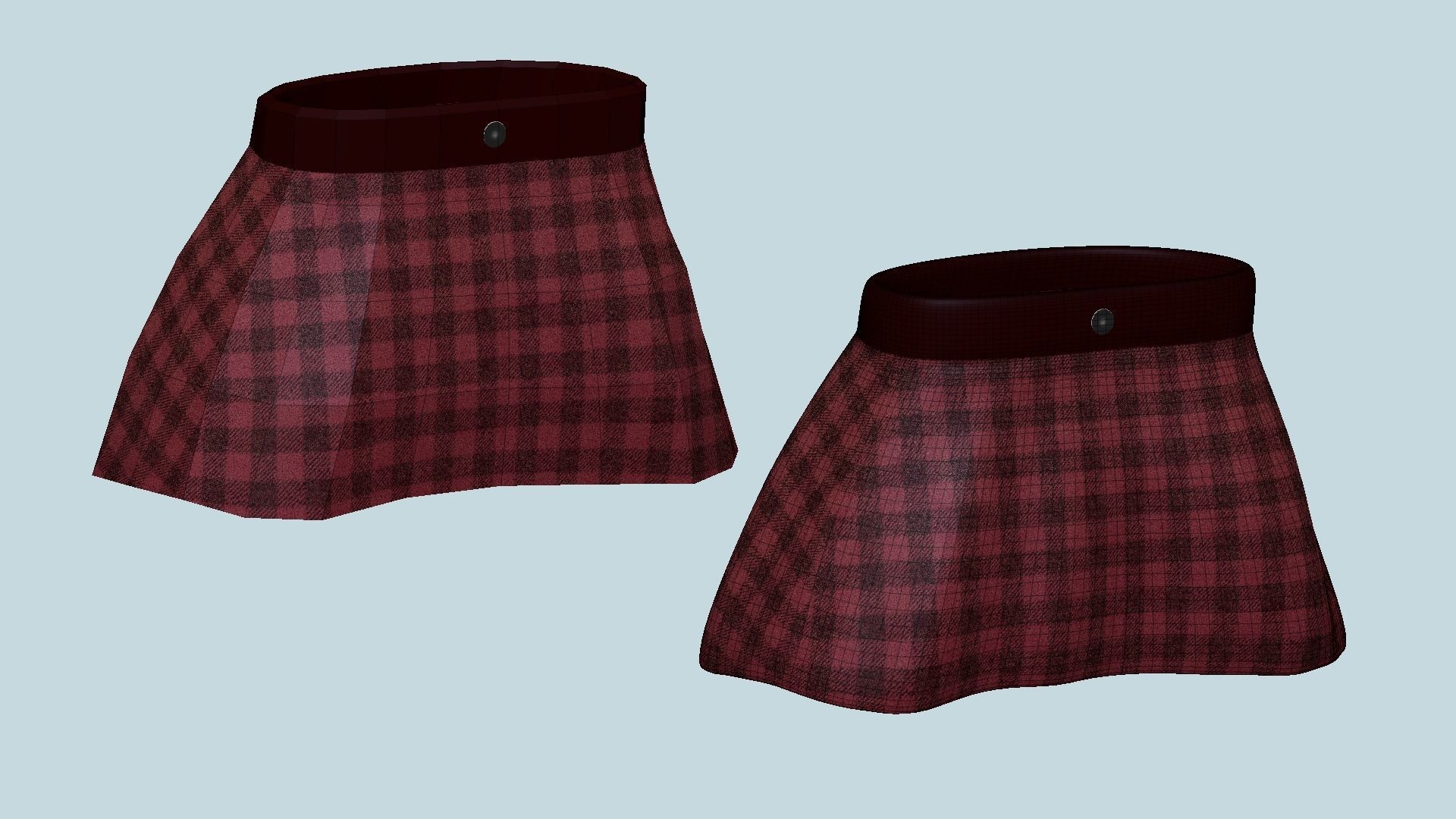 Red Plaid Skirt - Female Character Fashion Design Low-poly 3D model_8