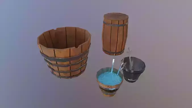 Buckets wooden bucket with water in it Free low-poly 3D model