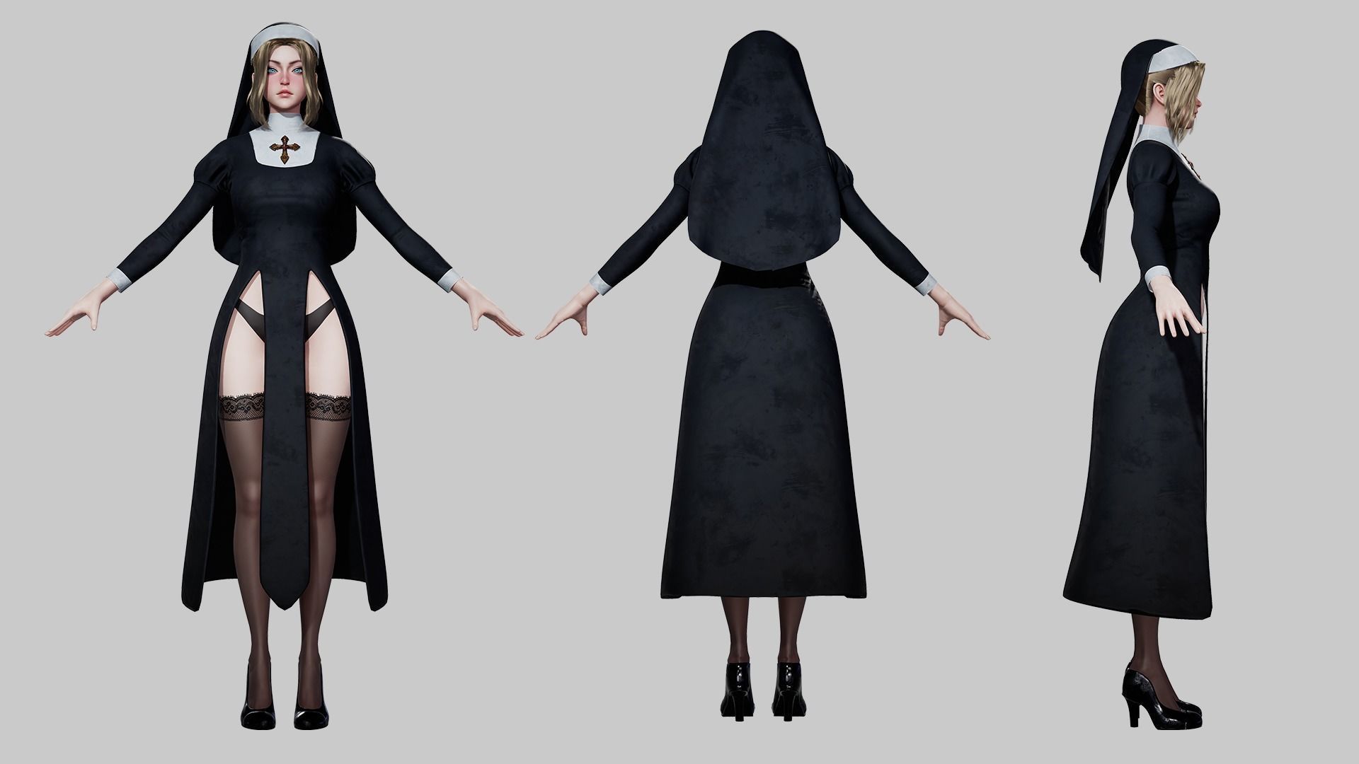 Nun - Game Ready Low-poly 3D model_15