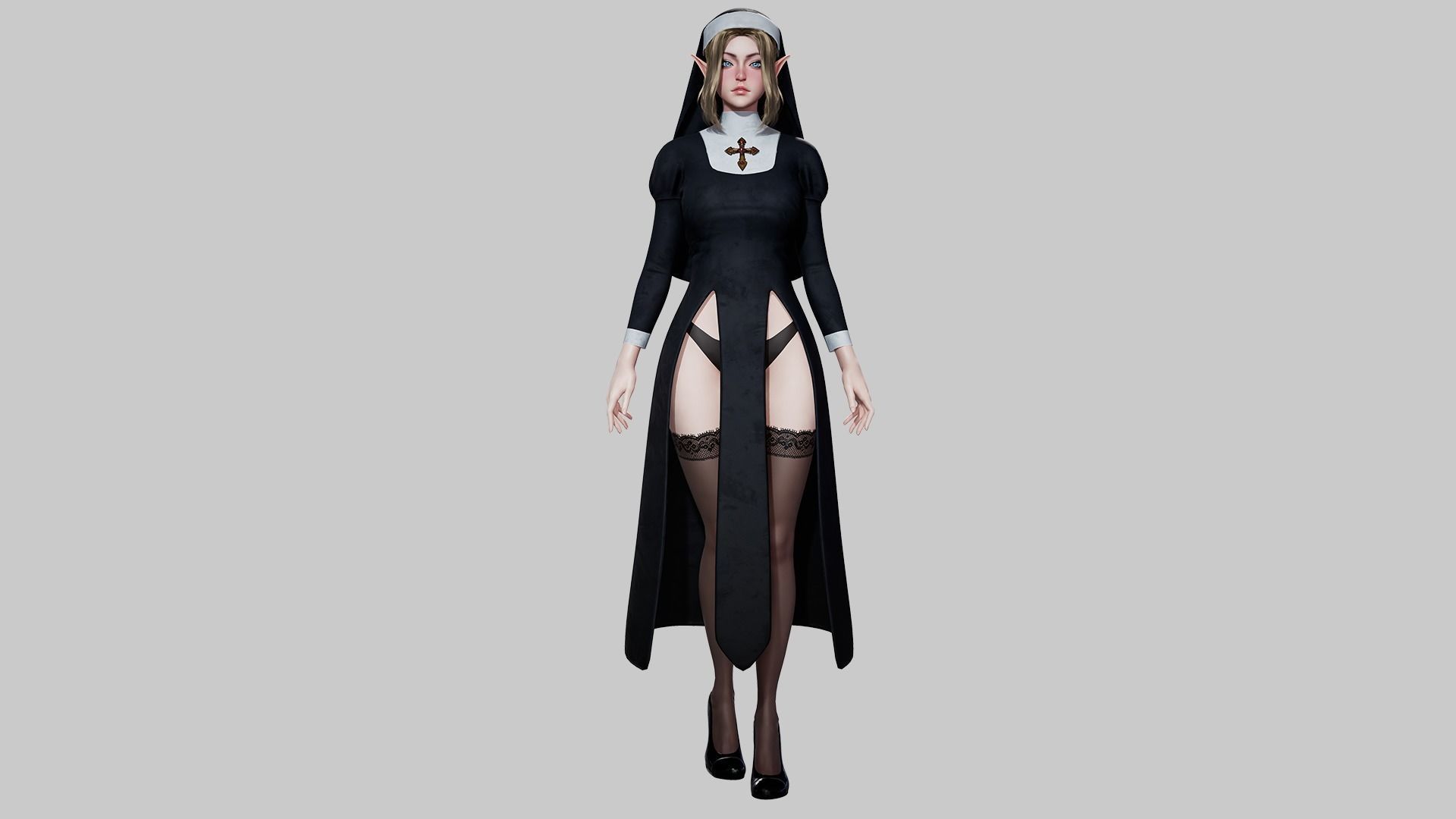 Nun - Game Ready Low-poly 3D model_12
