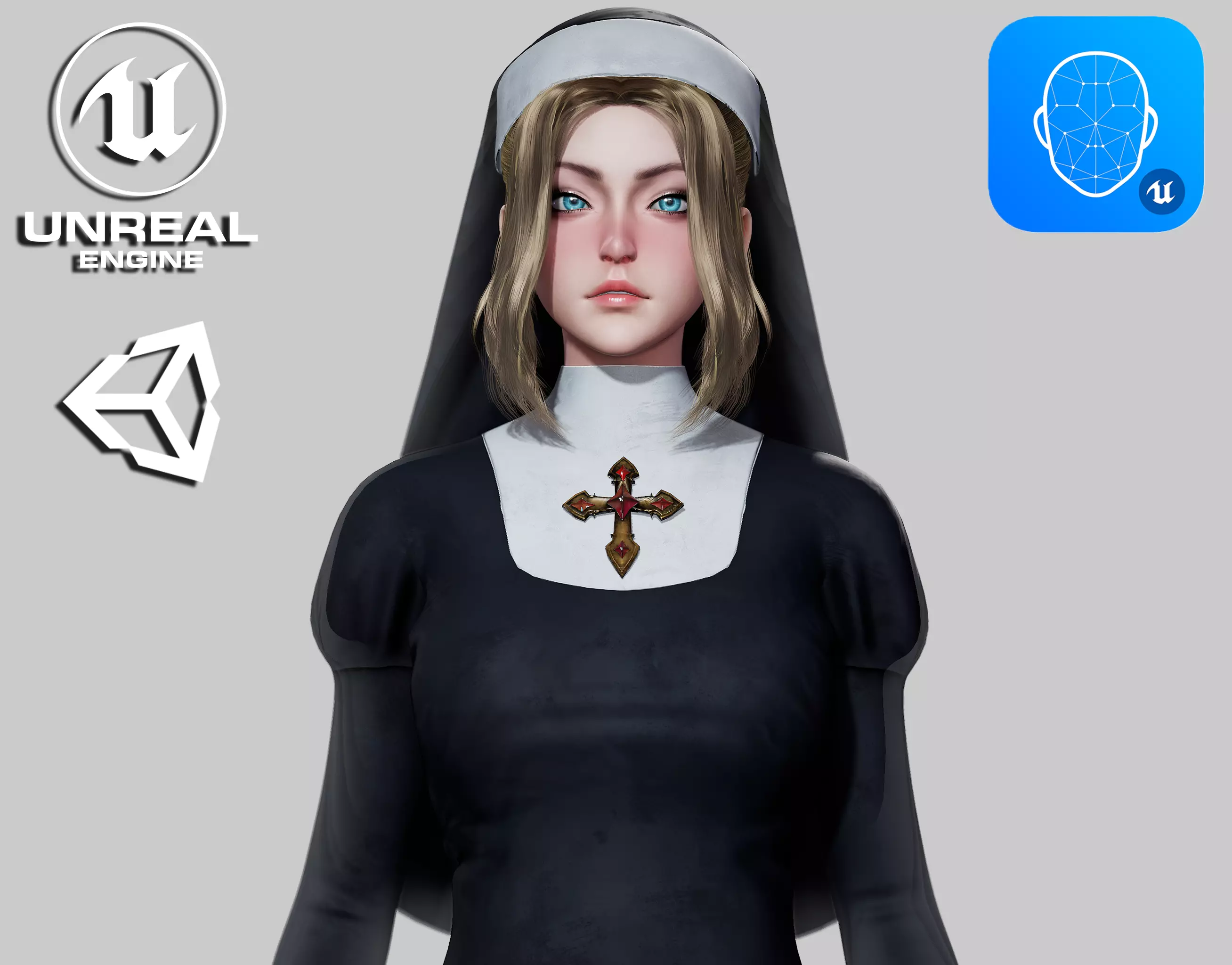 Nun - Game Ready Low-poly 3D model_0