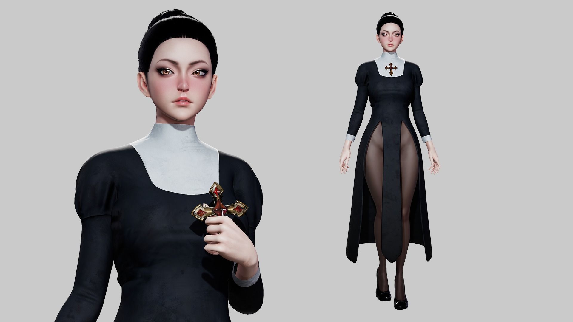 Nun - Game Ready Low-poly 3D model_4