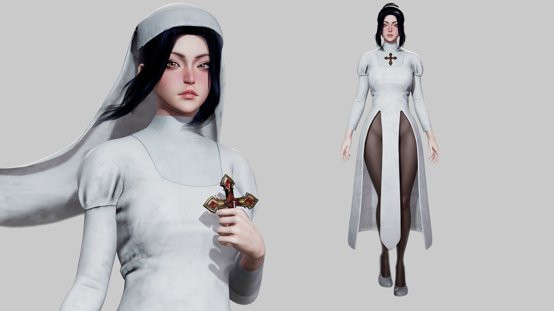 Nun - Game Ready Low-poly 3D model_6