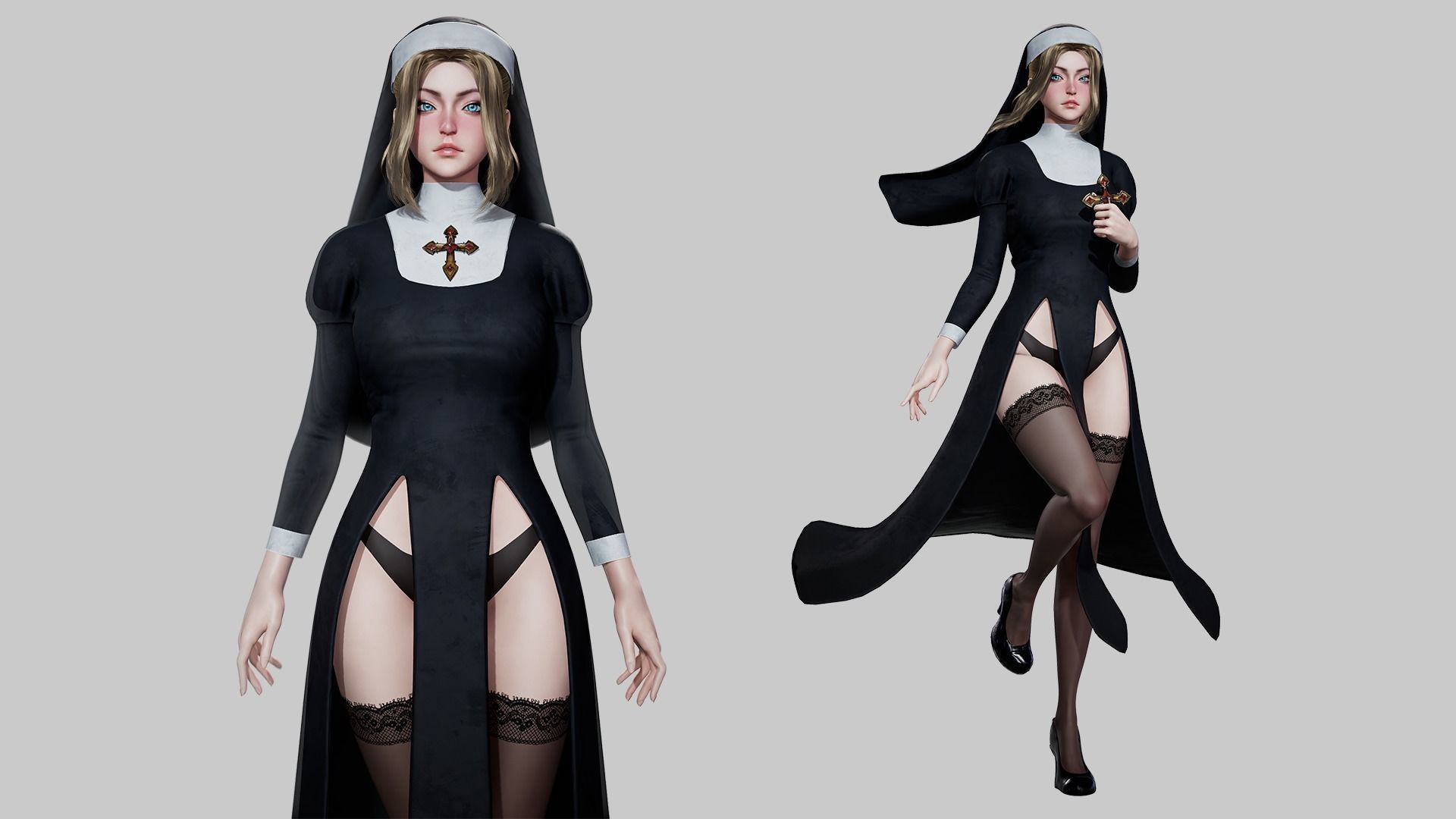 Nun - Game Ready Low-poly 3D model_3