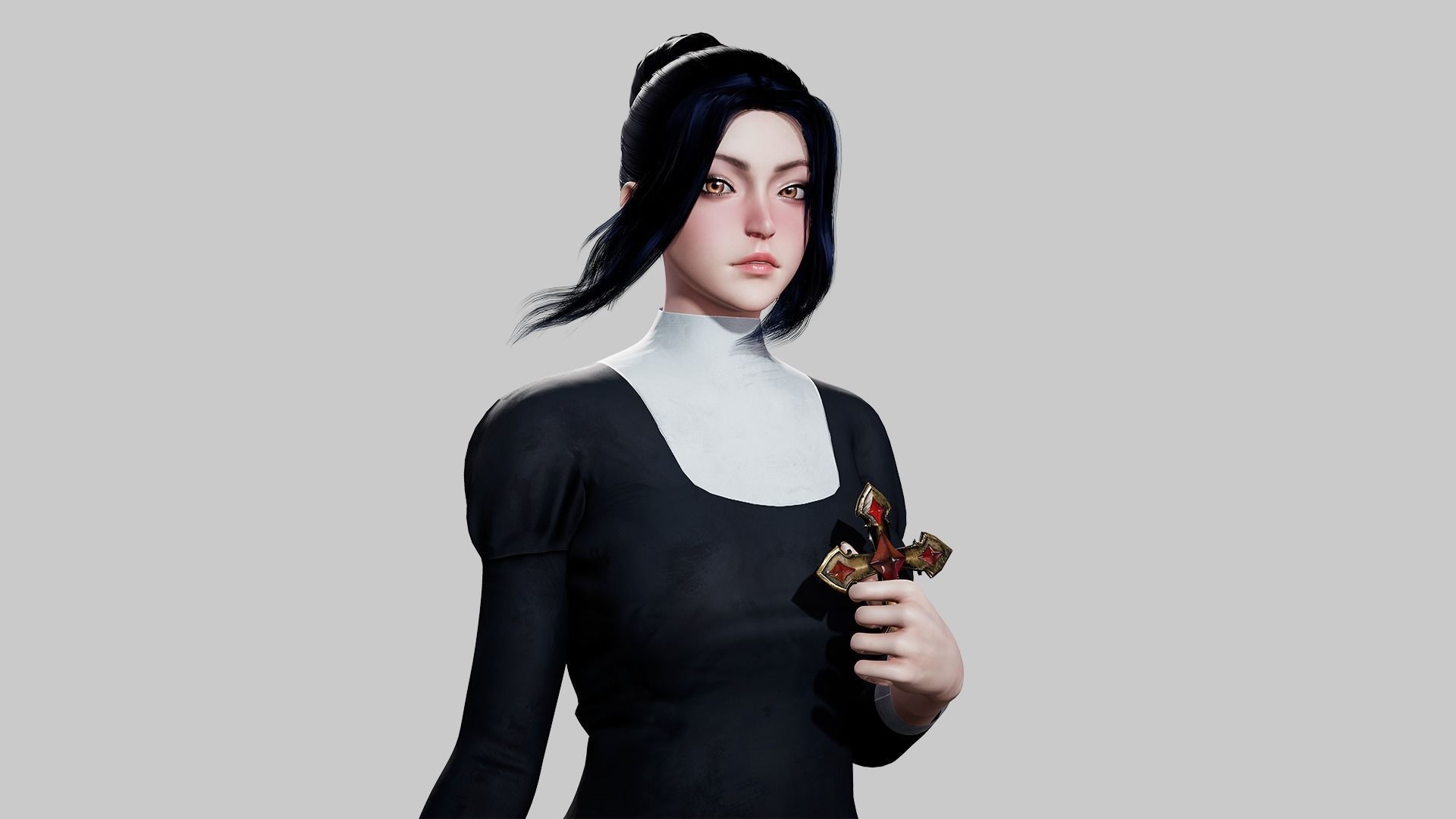 Nun - Game Ready Low-poly 3D model_11
