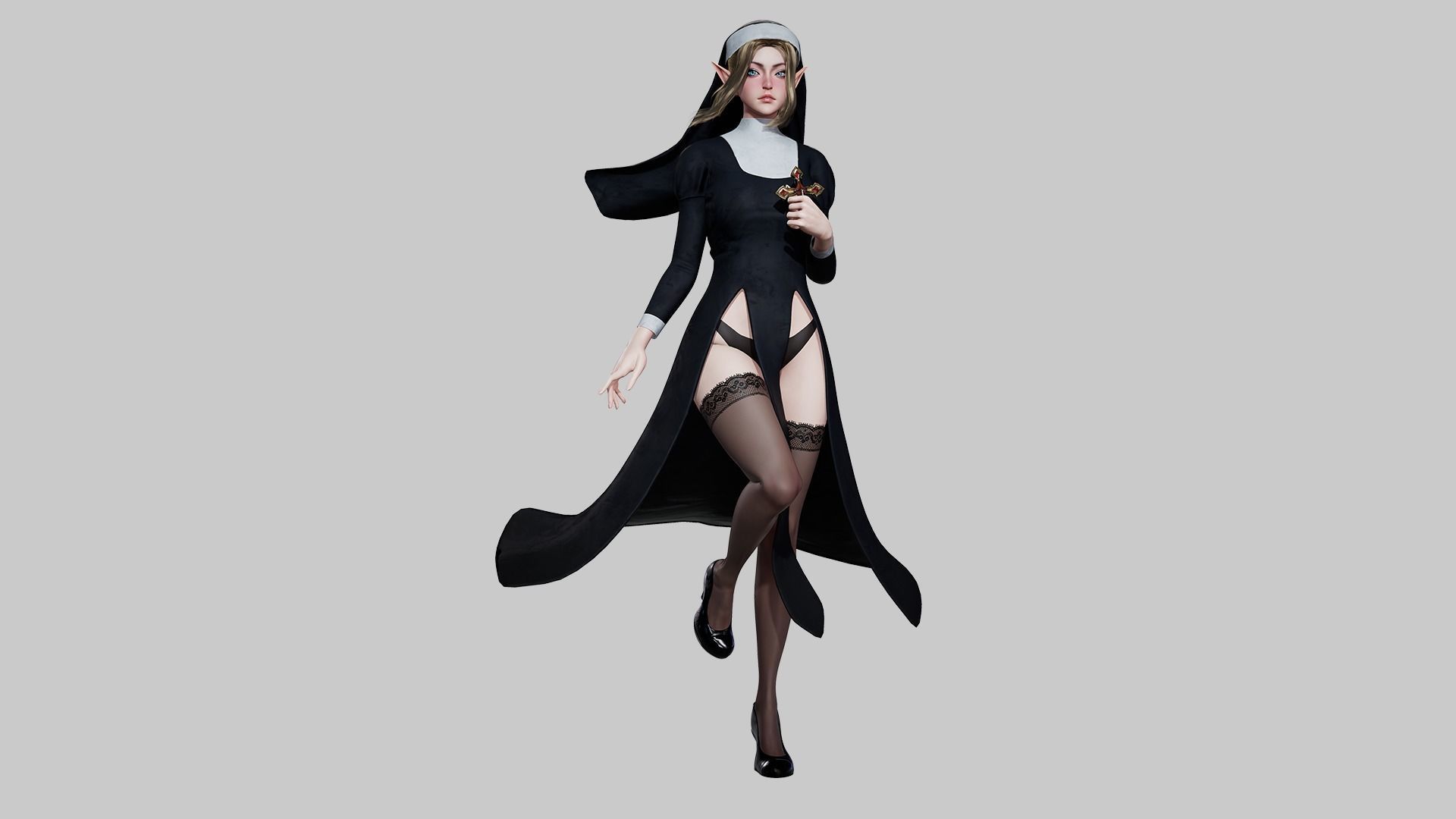 Nun - Game Ready Low-poly 3D model_14